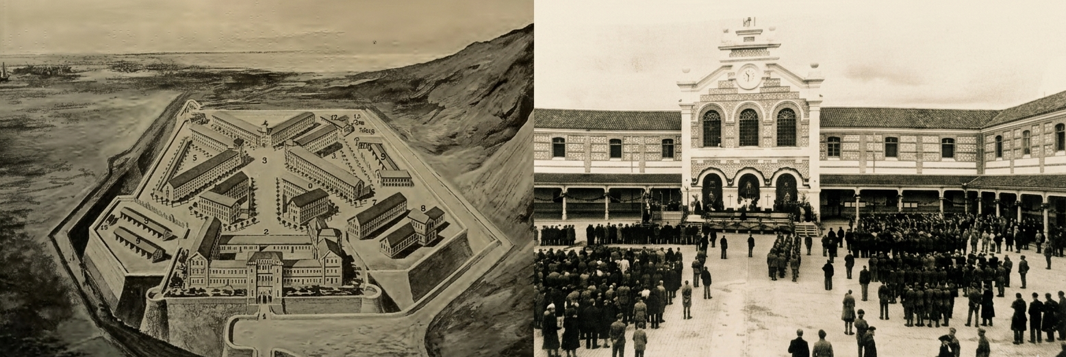FUENTE: IZQ. Colonia El Dueso REP 1917. DCH. CP Burgos Libro Prisión en Retrospectiva,